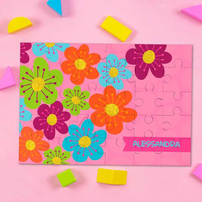 Shiny Bold Flowers Personalized Puzzles