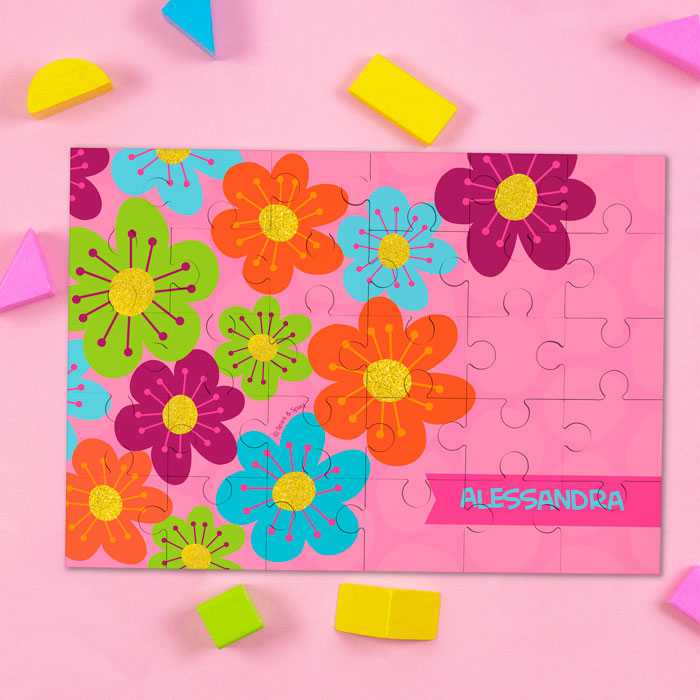 Shiny Bold Flowers Personalized Puzzles