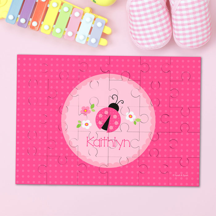 Sweet Pink Lady Bug Personalized Puzzles