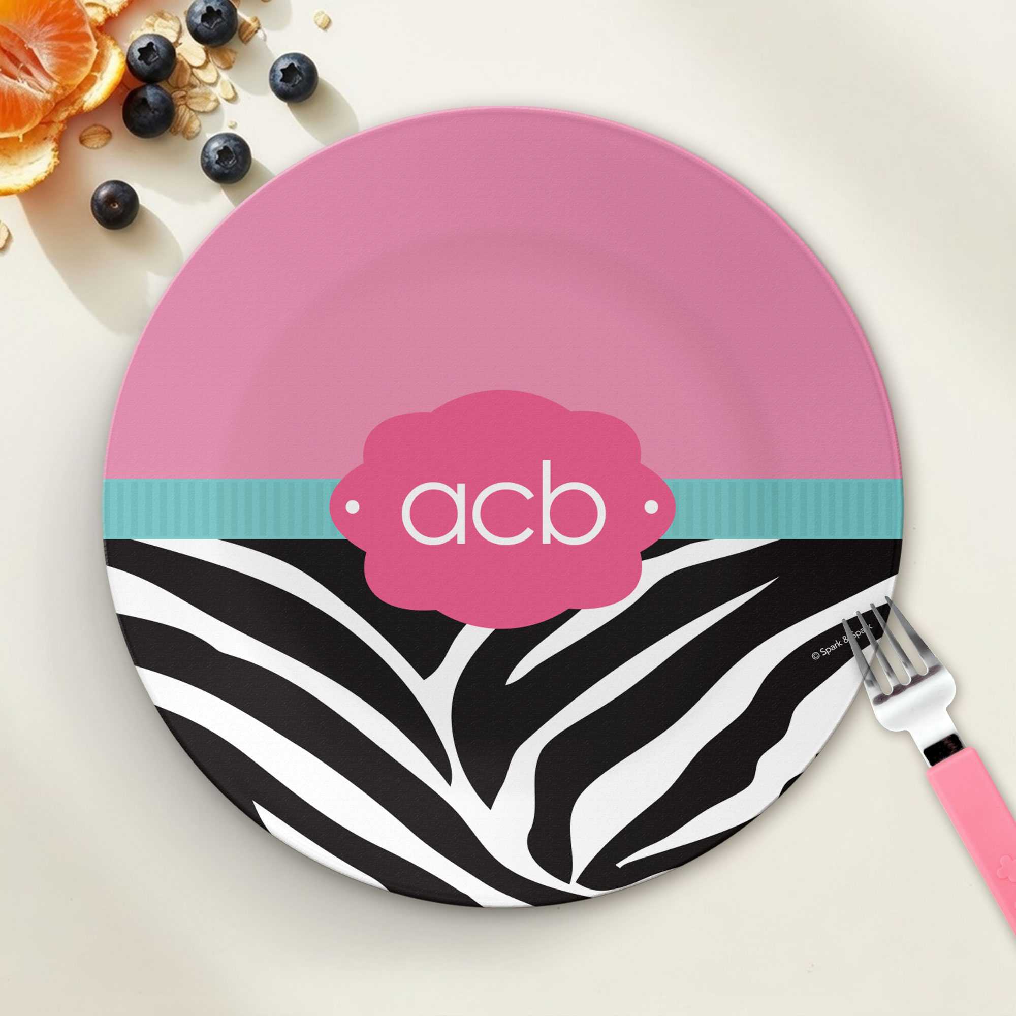 Zebra And Pink Custom Plate for Girls