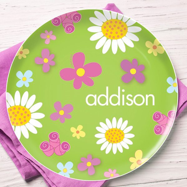 Field of Flowers Green Kids Plates