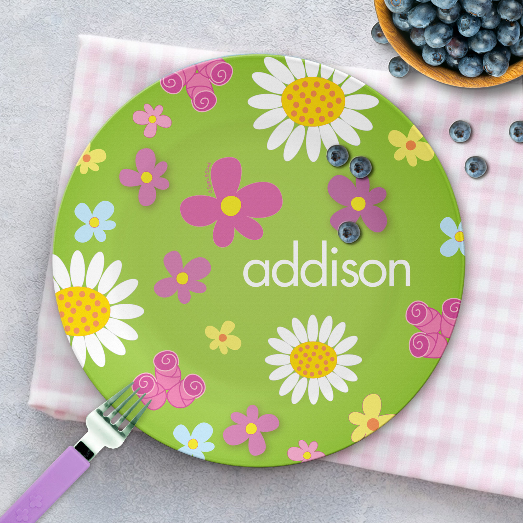 Field of Flowers Green Kids Plates