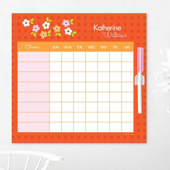Preppy Flowers Orange Chore Chart