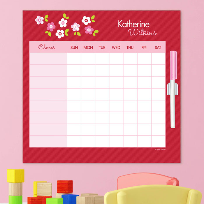Preppy Flowers Red Chore Chart