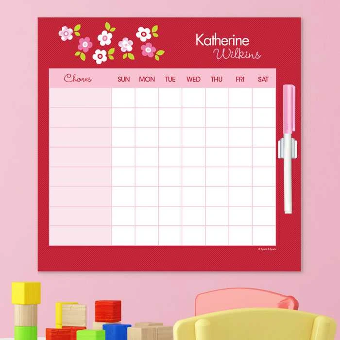 Preppy Flowers Red Chore Chart