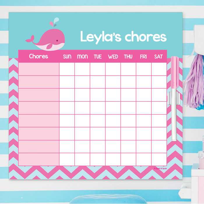 Sweet Pink Whale Chore Chart