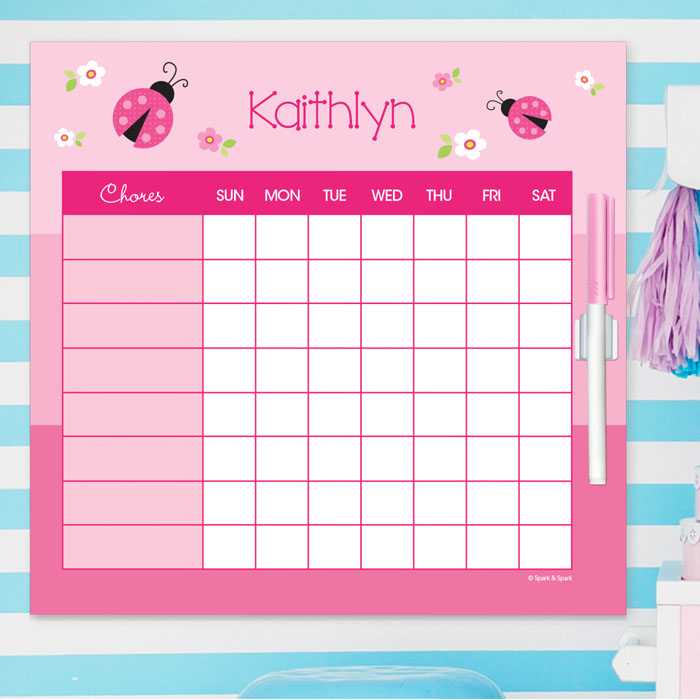 Sweet Pink Lady Bug Chore Chart