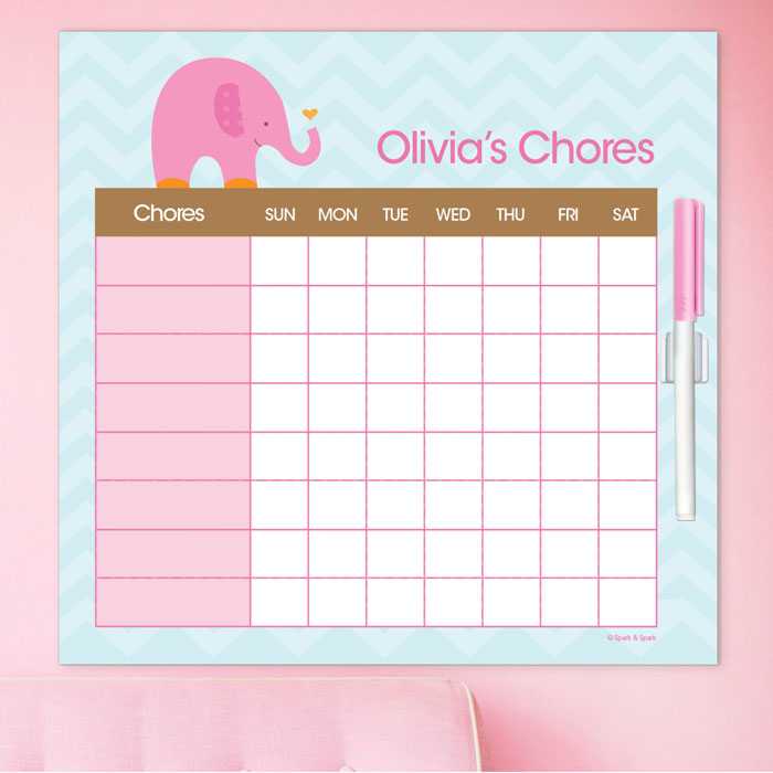 Sweet Pink Elephant Chore Chart