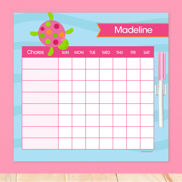 Swimming Pink Turtle Chore Chart
