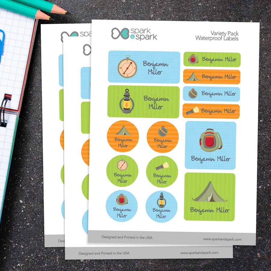 Boy Camping Waterproof Labels Variety Pack (Set of 56)