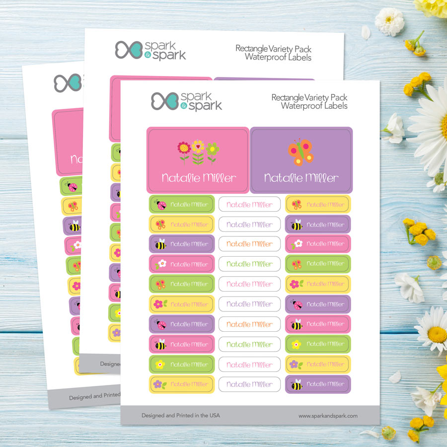 Spring Time Waterproof Kids Labels Rectangular Pack