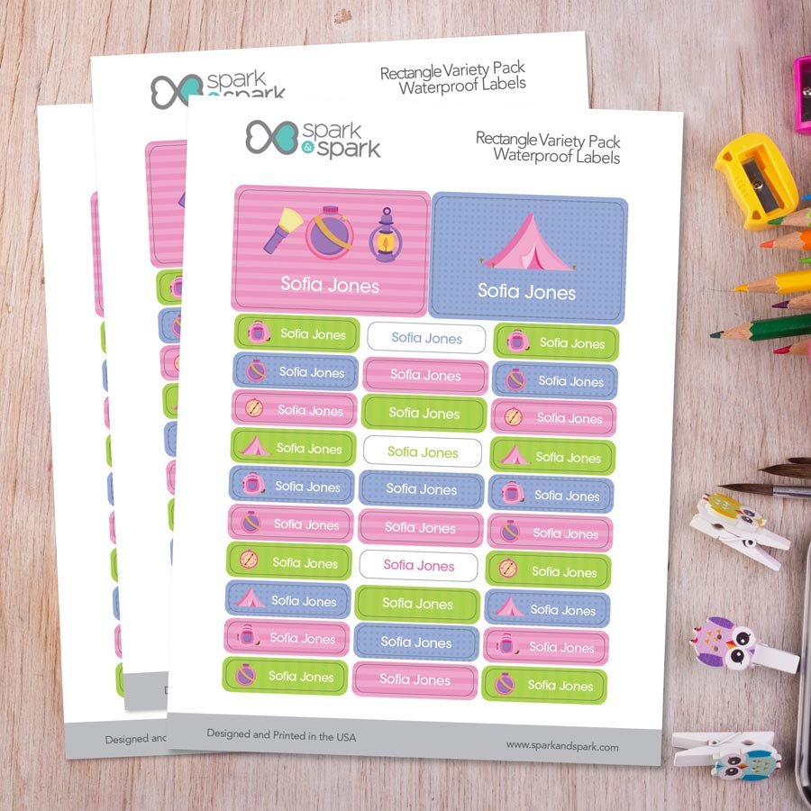 Girl Camping Labels Rectangular Pack (Set of 128)