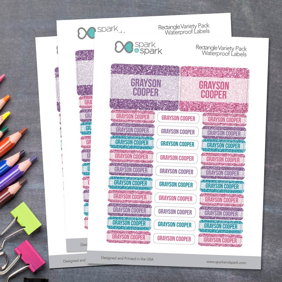 Glitter Shades Purple Labels Rectangular Pack (Set of 128)