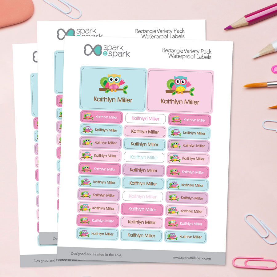 Hello Little Owl Labels Rectangular Pack (Set of 128)