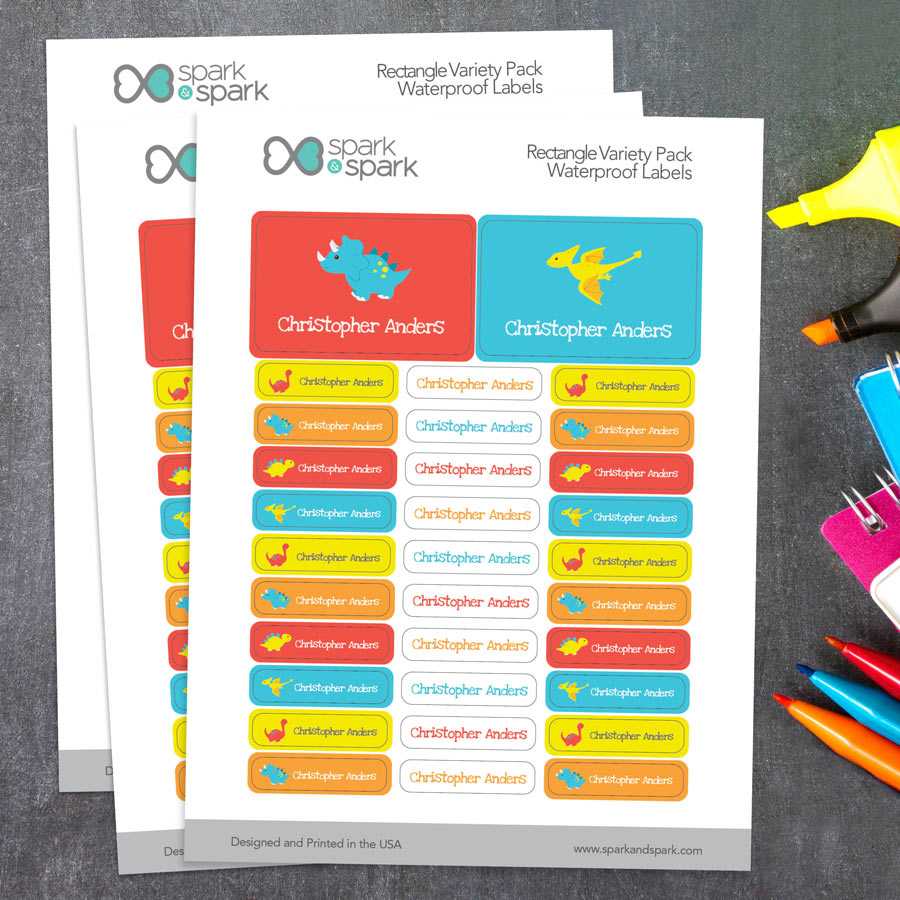 Cute Little Dinousars Labels Rectangular Pack (Set of 128)