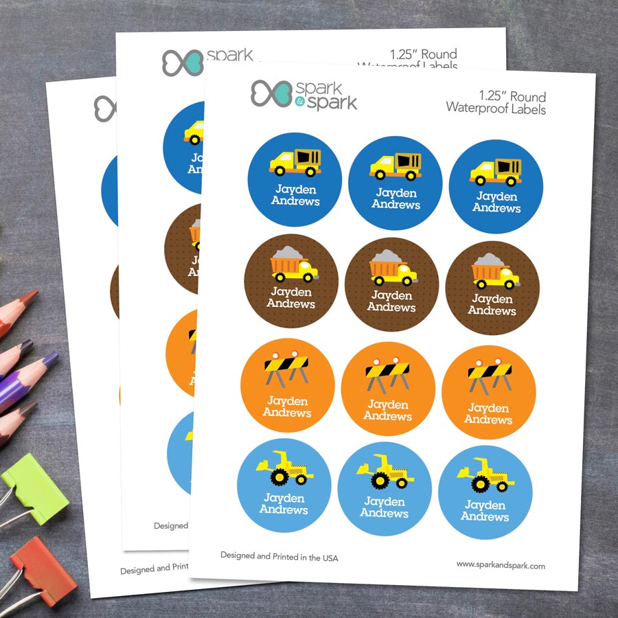 Construction Site Waterproof Labels for Kids (Set of 48)