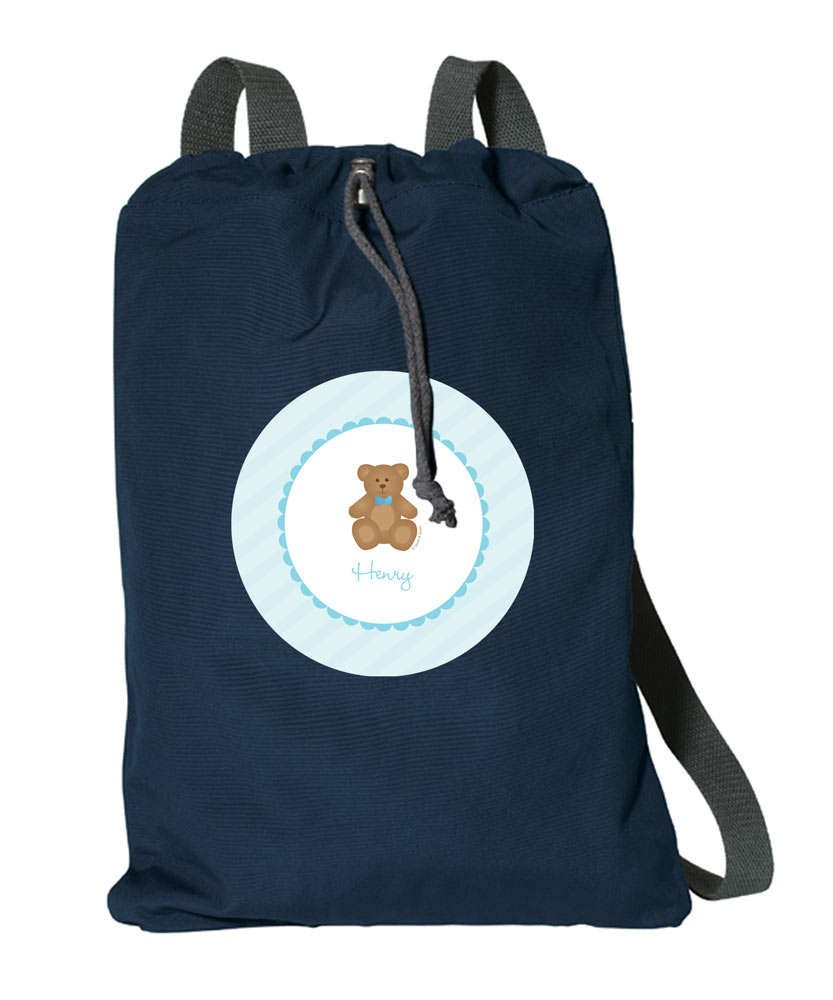 Cute Blue Teddy Bear Drawstring Backpack