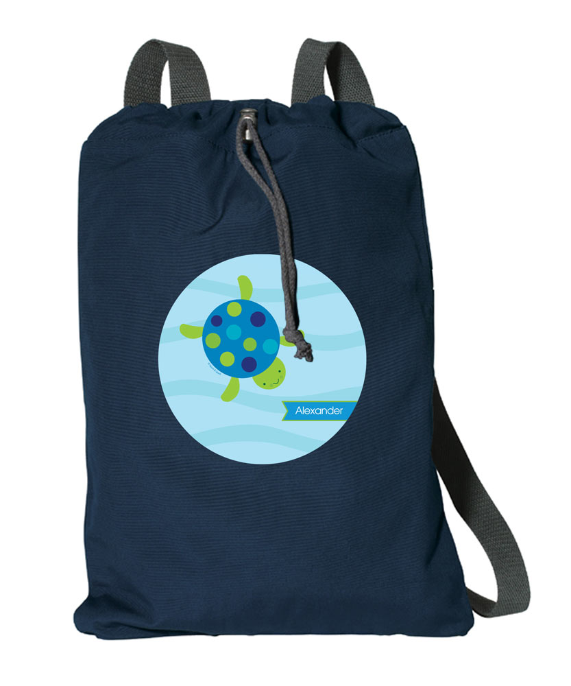 Swimming Blue Turtle Drawstring Backpack