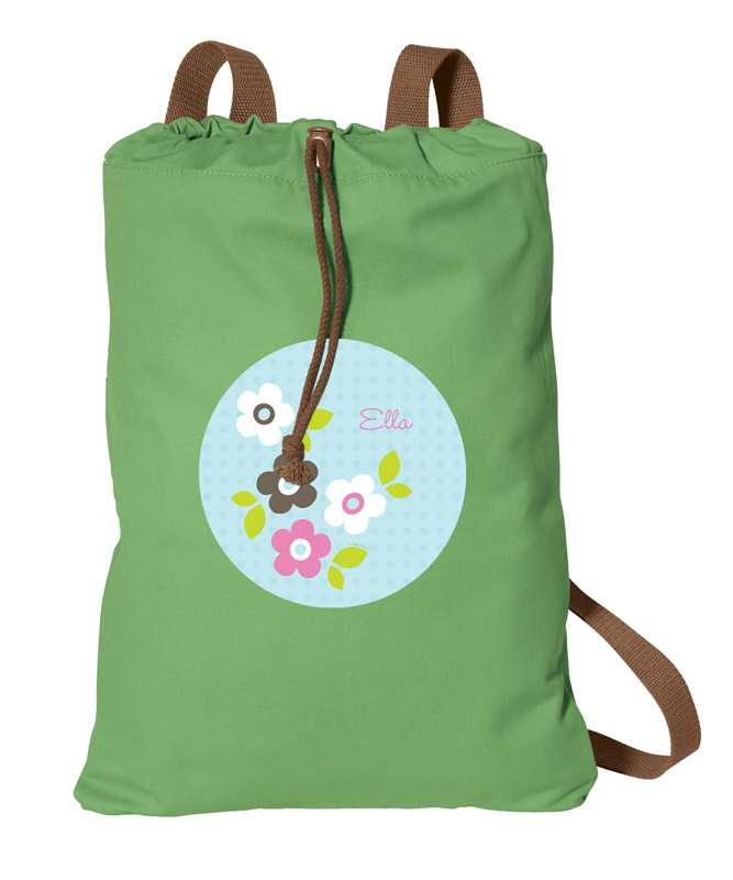Preppy Flowers Blue Drawstring Backpack