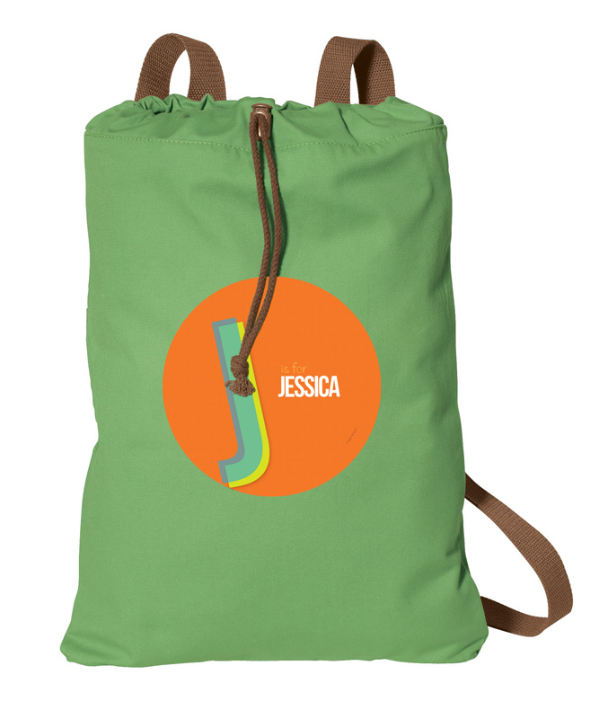 Double Initial Orange Drawstring Backpack
