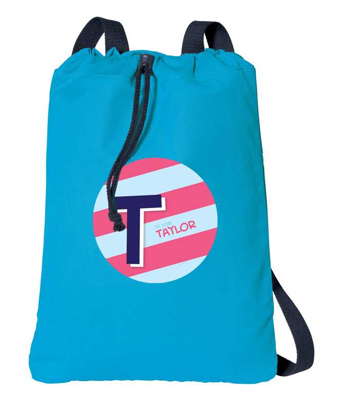 Double Initial Stripes Blue Drawstring Backpack