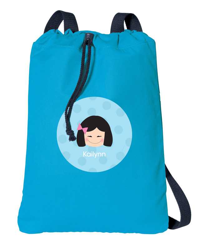 Just Like Me Girl Light Blue Drawstring Backpack