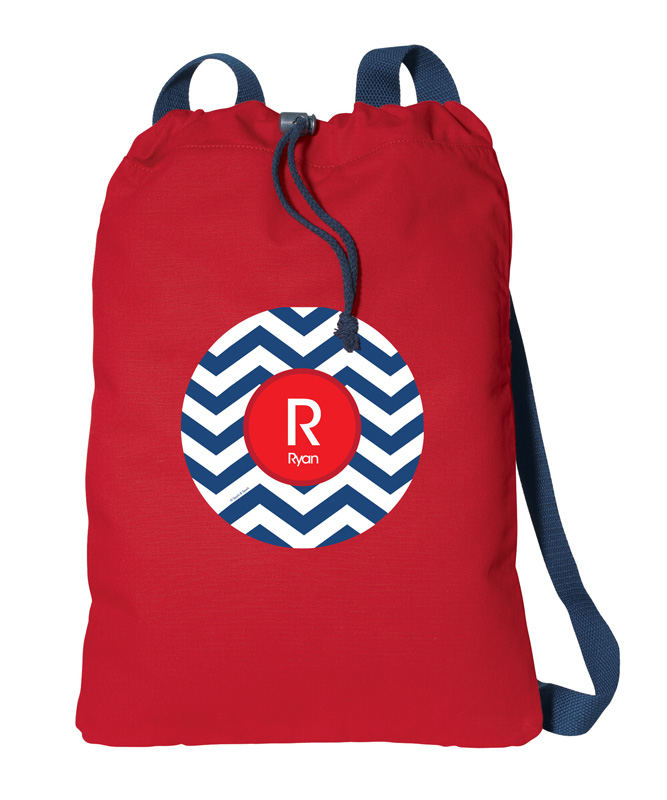 Chevron Navy And Red Drawstring Backpack
