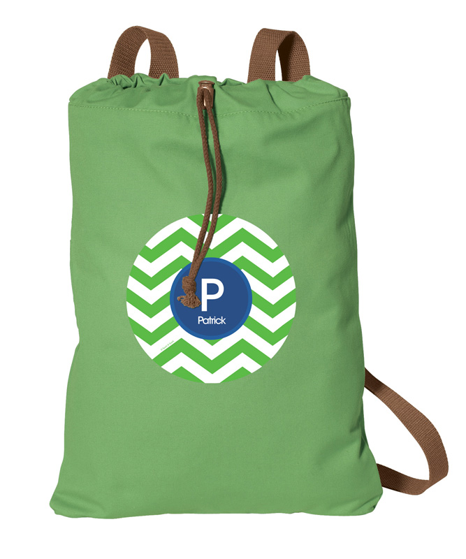 Chevron Green And Blue Drawstring Backpack
