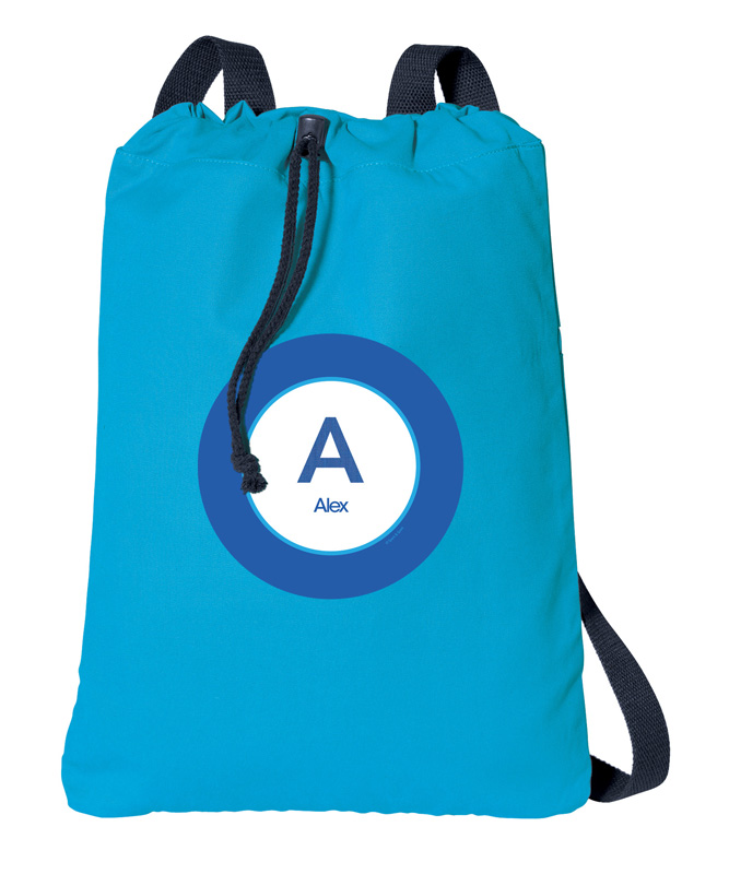 A Linen Blue Letter Drawstring Backpack