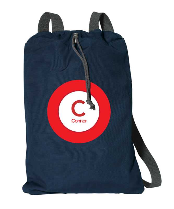 A Linen Red Letter Drawstring Backpack