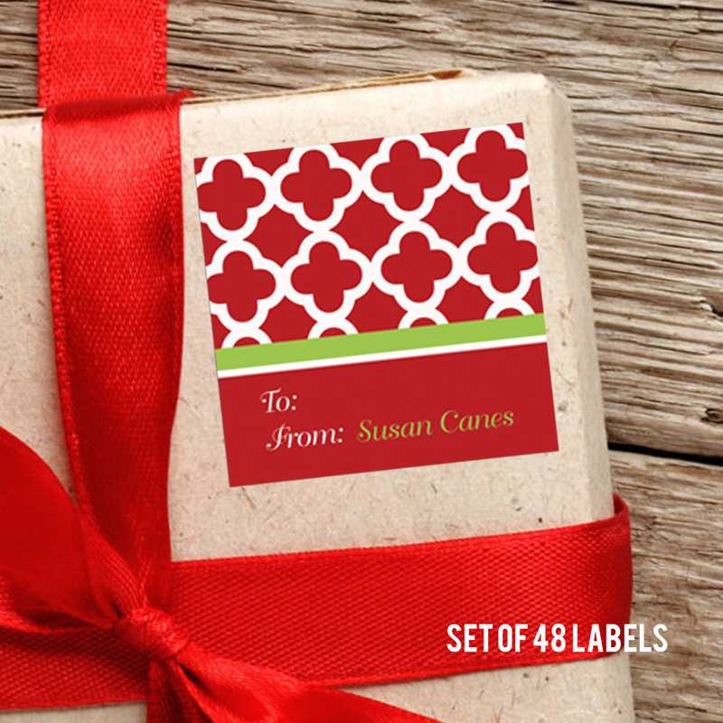 Elegance In Red Quatrefoil Square Gift Label Set
