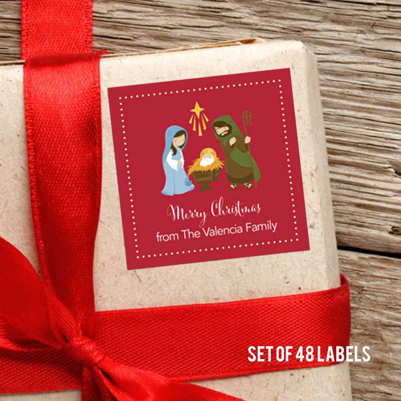 Sweet Red Nativity Square Gift Label Set