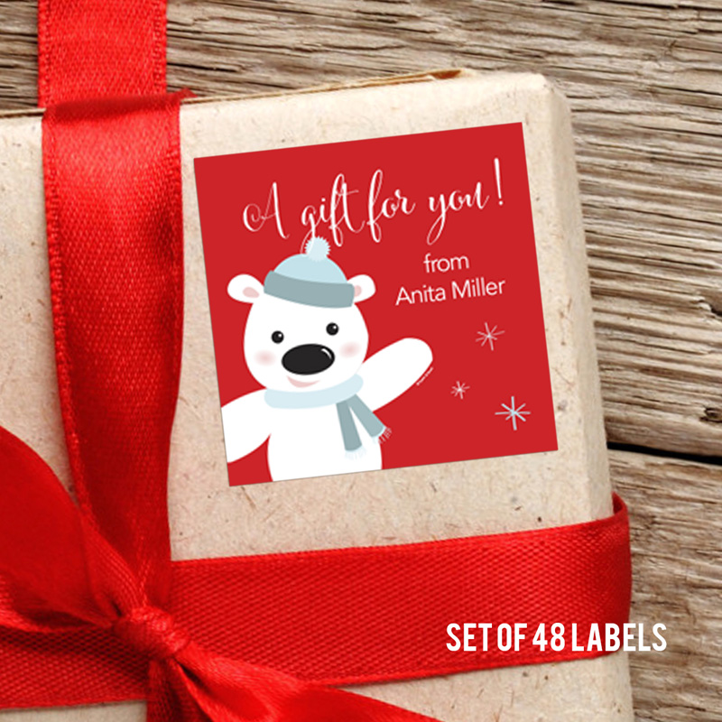 Cute Polar Bear Square Gift Label Set
