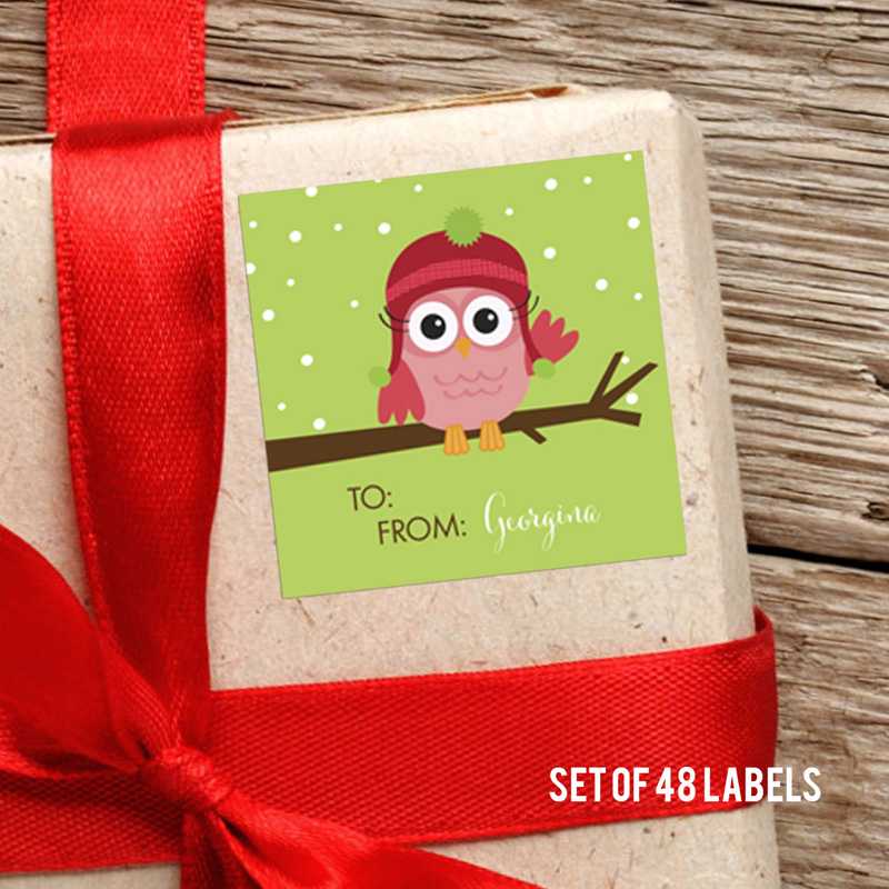 Xmas Baby Pink Owl Square Gift Label Set