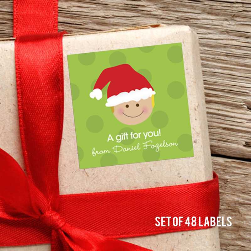 Santa's Hat-Blonde Boy Square Gift Label Set