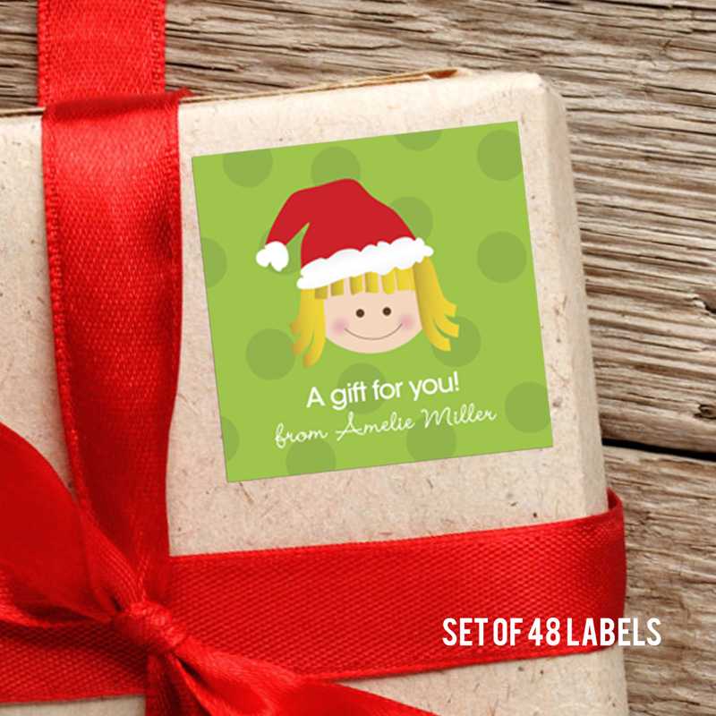 Santa's Hat-Blonde Girl Square Gift Label Set