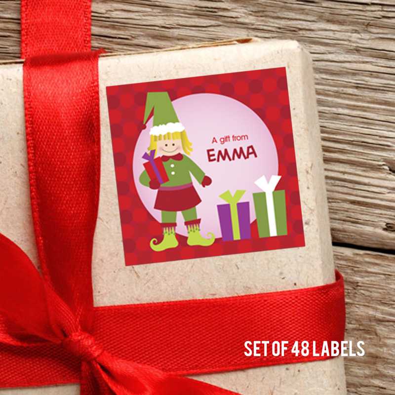 Cute Elf Girl Square Gift Label Set