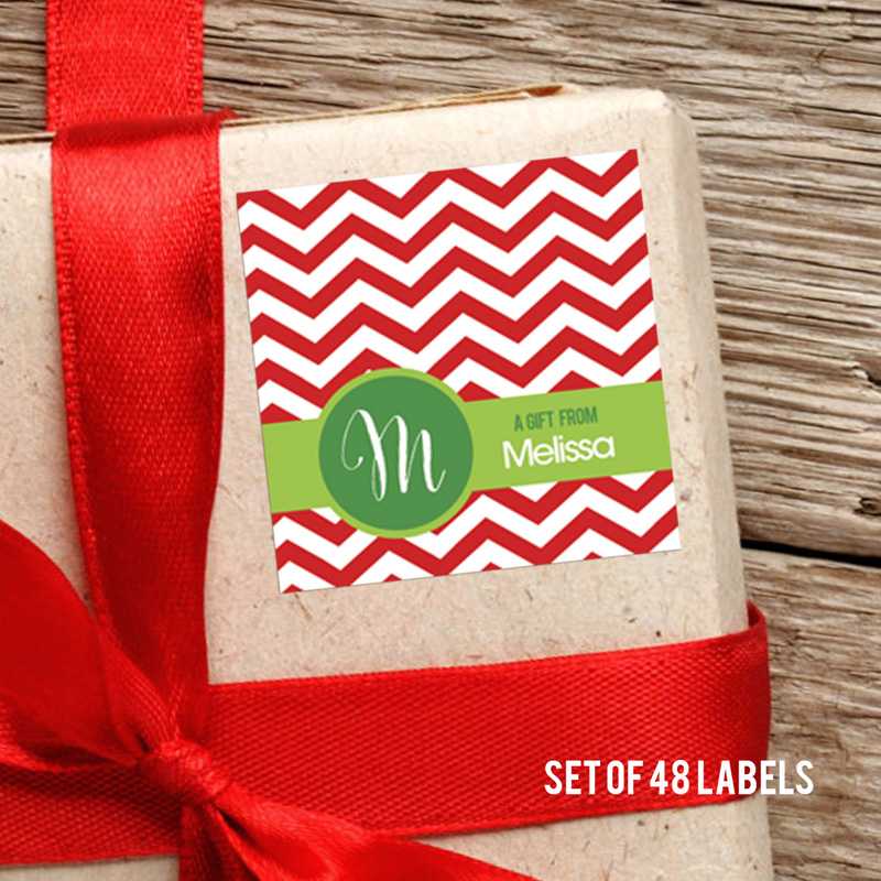 Red Xmas Chevron Square Gift Label Set