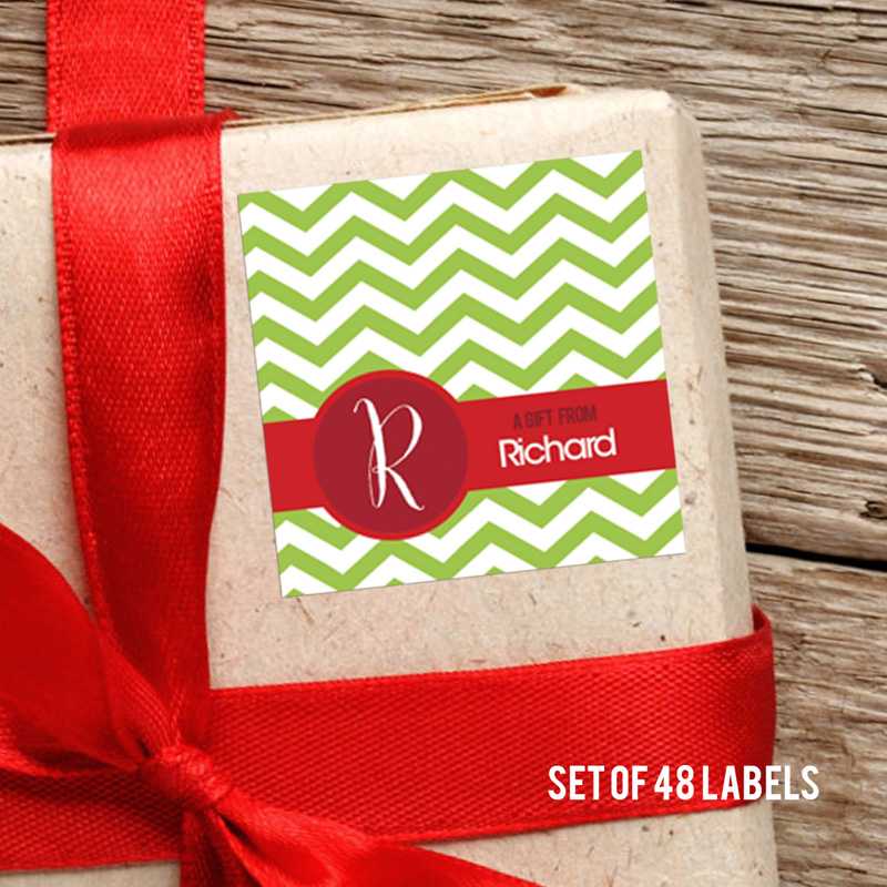 Green Xmas Chevron Square Gift Label Set