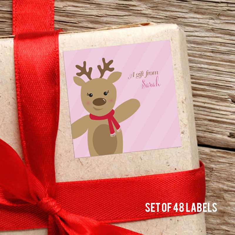 Sweet Raindeer On Pink Square Gift Label Set