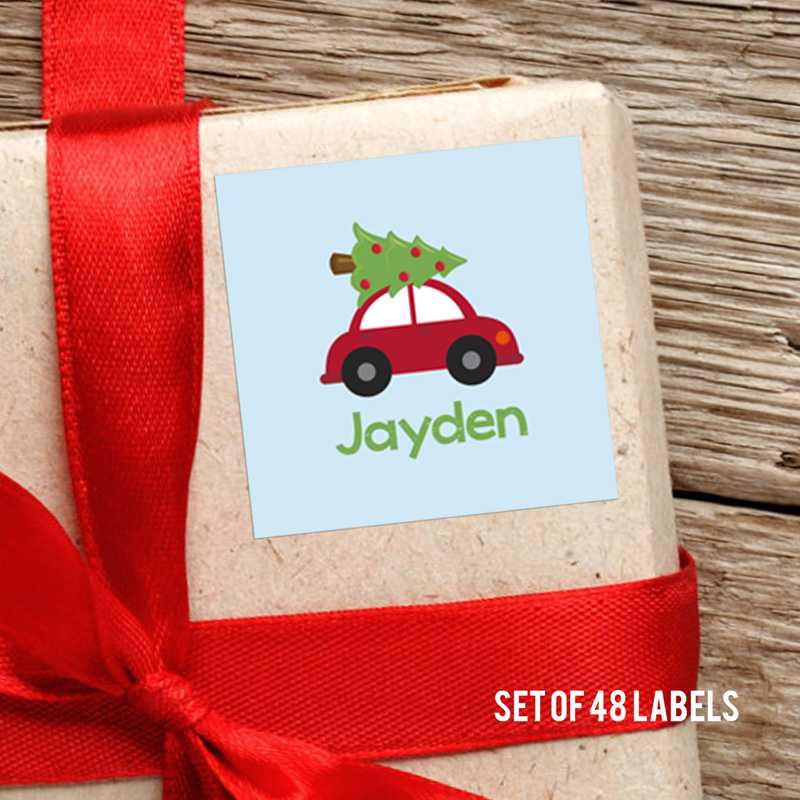 Here Comes The Xmas Tree Square Gift Label Set