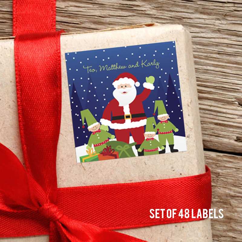 Santa And His Elfs Square Gift Label Set
