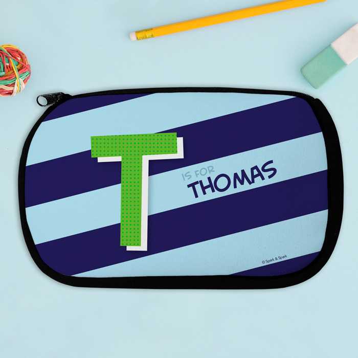 Brilliant initial Blue Pencil Case