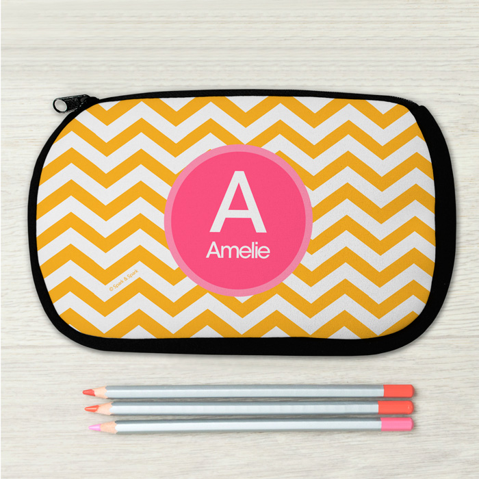 Chevron Mustard and Pink Pencil Case