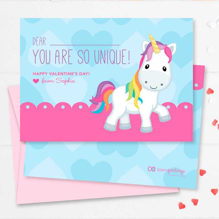 Pink Sweet Unicorn Kids Valentines Cards