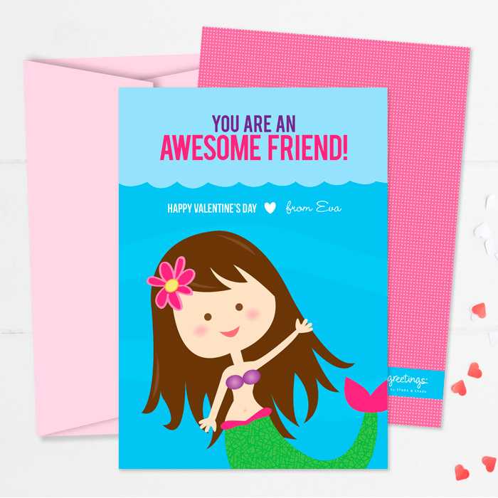 Friendly Mermaid Kids Valentines Cards