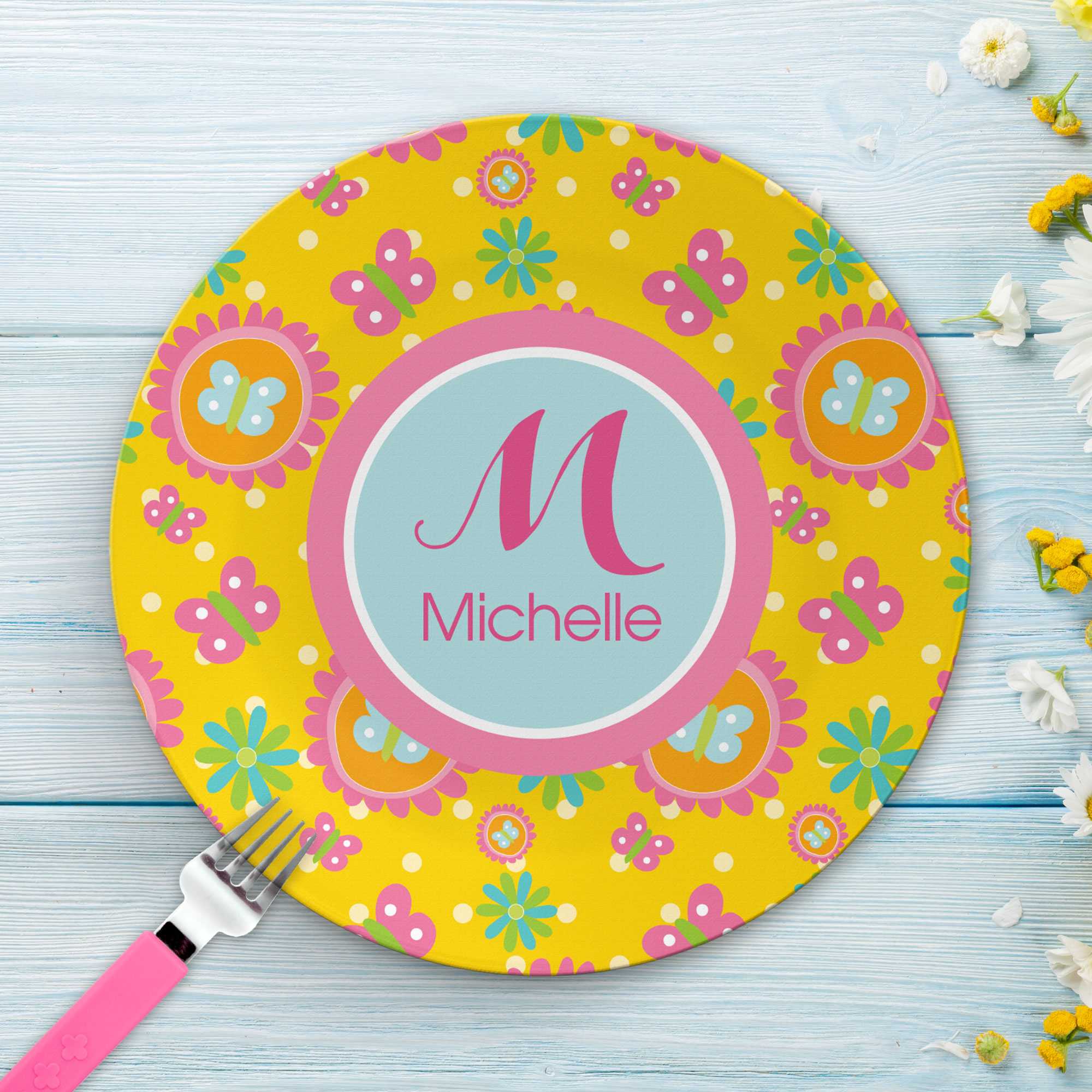 Yellow Flowers Pattern Custom Plate for Girls