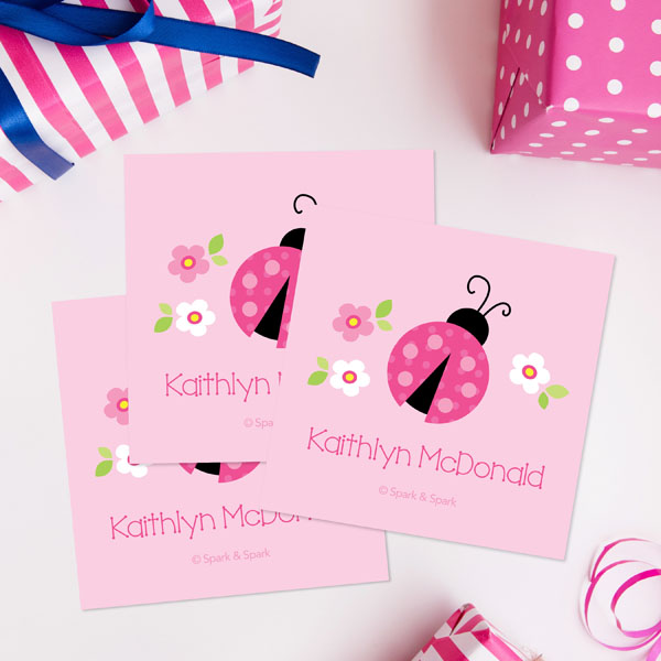 Sweet Pink Lady Bug Gift Label Set
