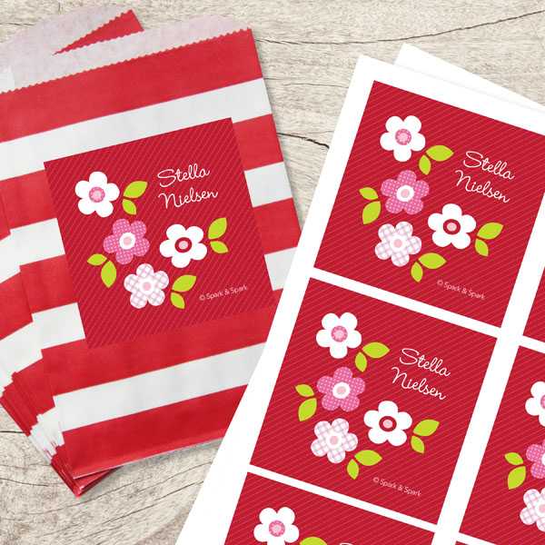 Preppy Flowers Red Gift Label Set