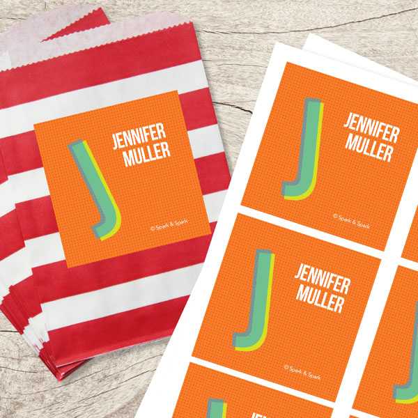 Double Initial Orange Gift Label Set